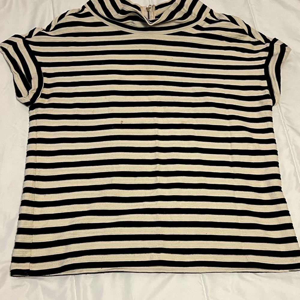 Anthropologie Black and White Striped Short Sleeve Top